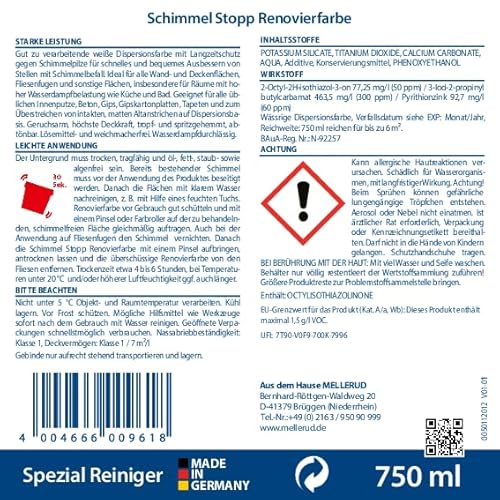 Mellerud Schimmel Stopp Renovierfarbe | 1 x 750 ml | Weiße Dispersionsfarbe mit starker Deckkraft für einfaches Ausbessern von Stellen nach Schimmelbeseitigung - 5