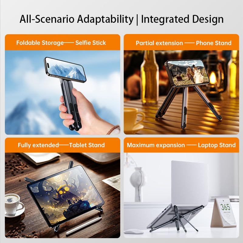 Image of EDNITA Foldable Magnetic Laptop Stand for Desk, Adjustable Portable Aluminum Notebook Holder, Compact Ergonomic Laptop Riser for MacBook, Laptops, Mobile & Tablets with Magnetic Feature