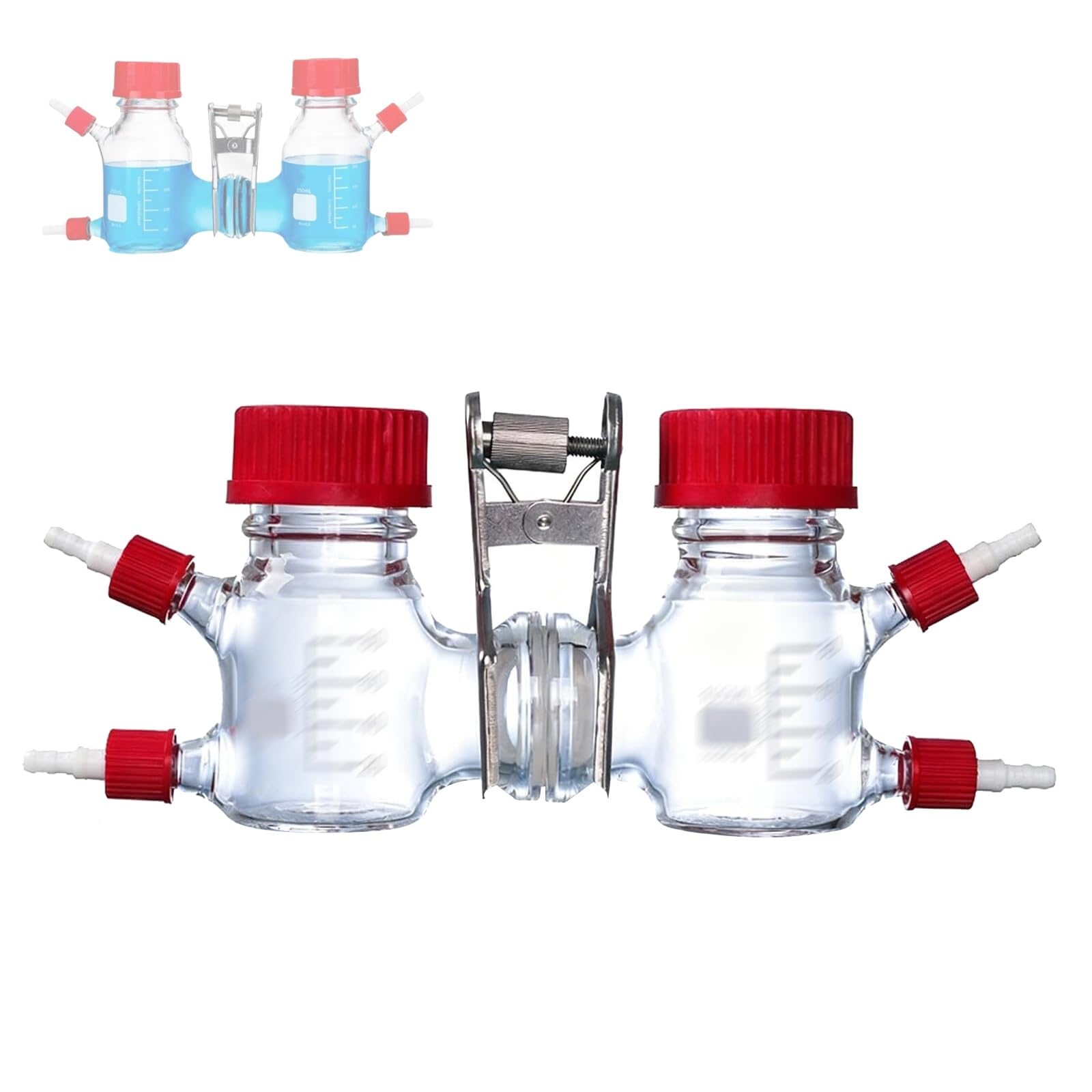 Electrochemical Reaction Chamber, H Type Dual Cell High Borosilicate Glass Reactor with 100ml Capacity, Built in Proton Exchange Membrane and Tower Port, for Lab Fluid Experiments