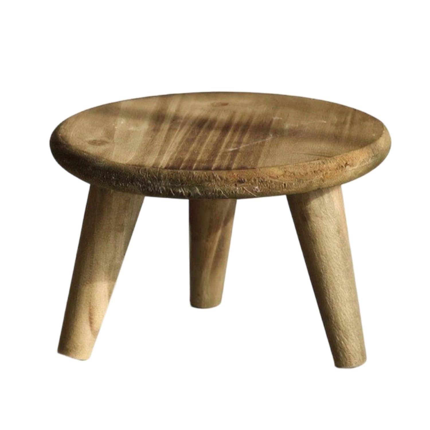 Natural Finish Three-Legged Stool Low-Height Round Stool Rounded Furniture Mini for Photo Prop, Plant Stand, Tabletop Display, S|Stools|Home & Garden-image-35