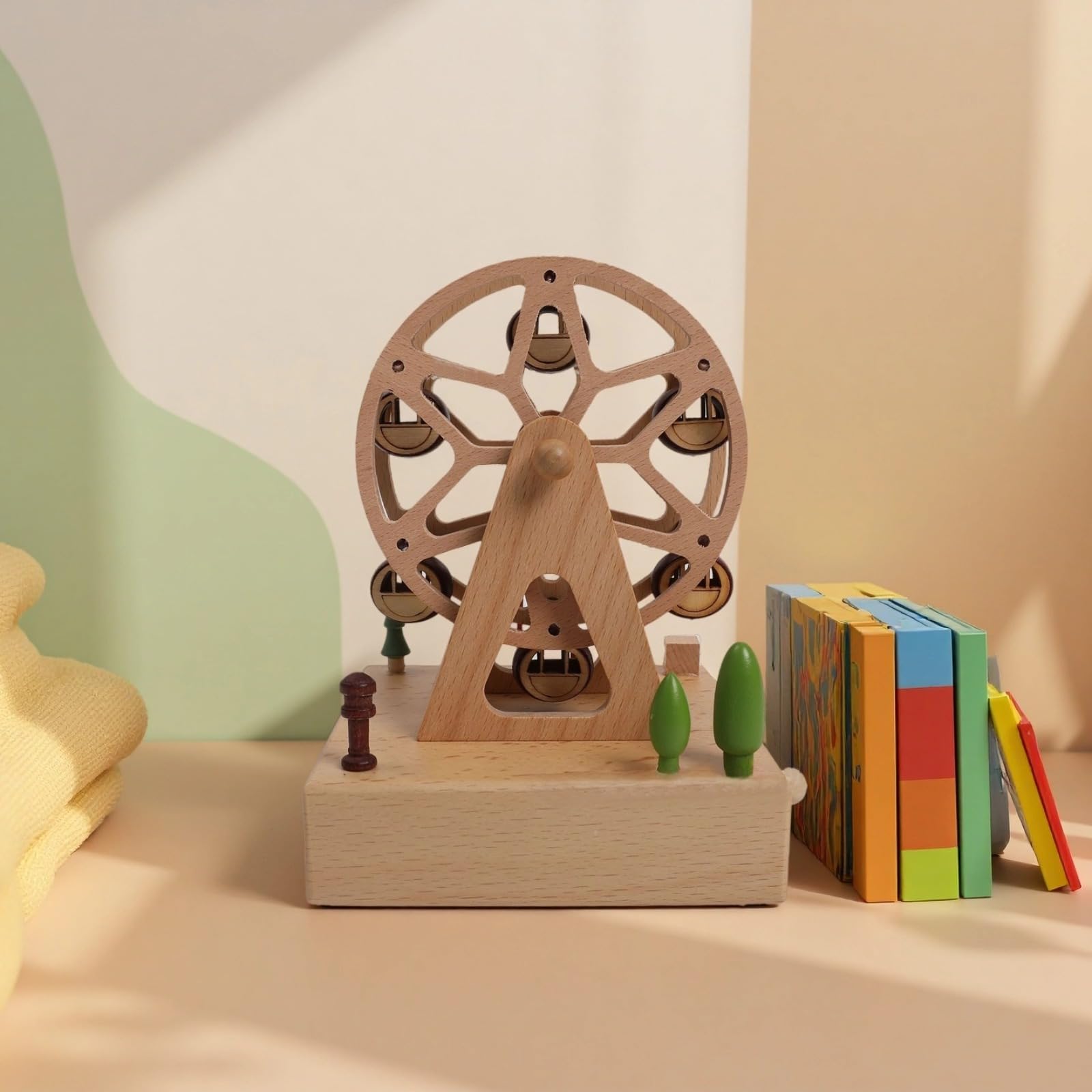 Generisch Holz-Riesenrad-Spieluhr, drehbares Deko-Karussell aus Buchenholz, handgefertigtes Geschenk, Wohndeko für Erwachsene, detailreiche Verarbeitung, Romantisches Erinnerungsstück