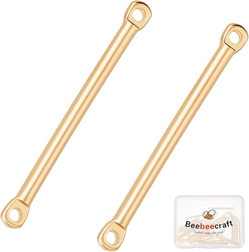 Beebeecraft 30 conectores de eslabones de barra chapados en oro de 18 quilates, conectores de tira de 2 agujeros, dijes colgantes de 0.984in x