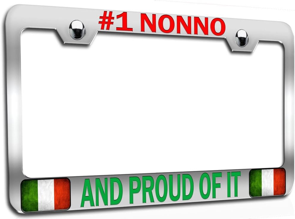 Makoroni - #1 Nonno and Proud of IT Italian Italy Ch Steel Auto SUV License Plate Frame, License Tag Holder