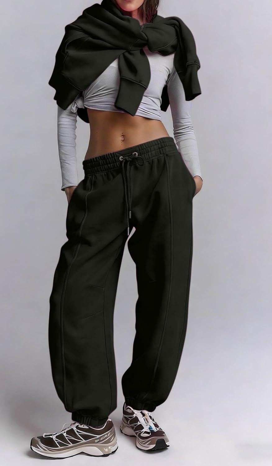 loveimgs Women Baggy Barrel Leg Sweatpants Wide Leg Pants Elastic Waist Barrel Pants Lounge Joggers Trousers Drawstring
