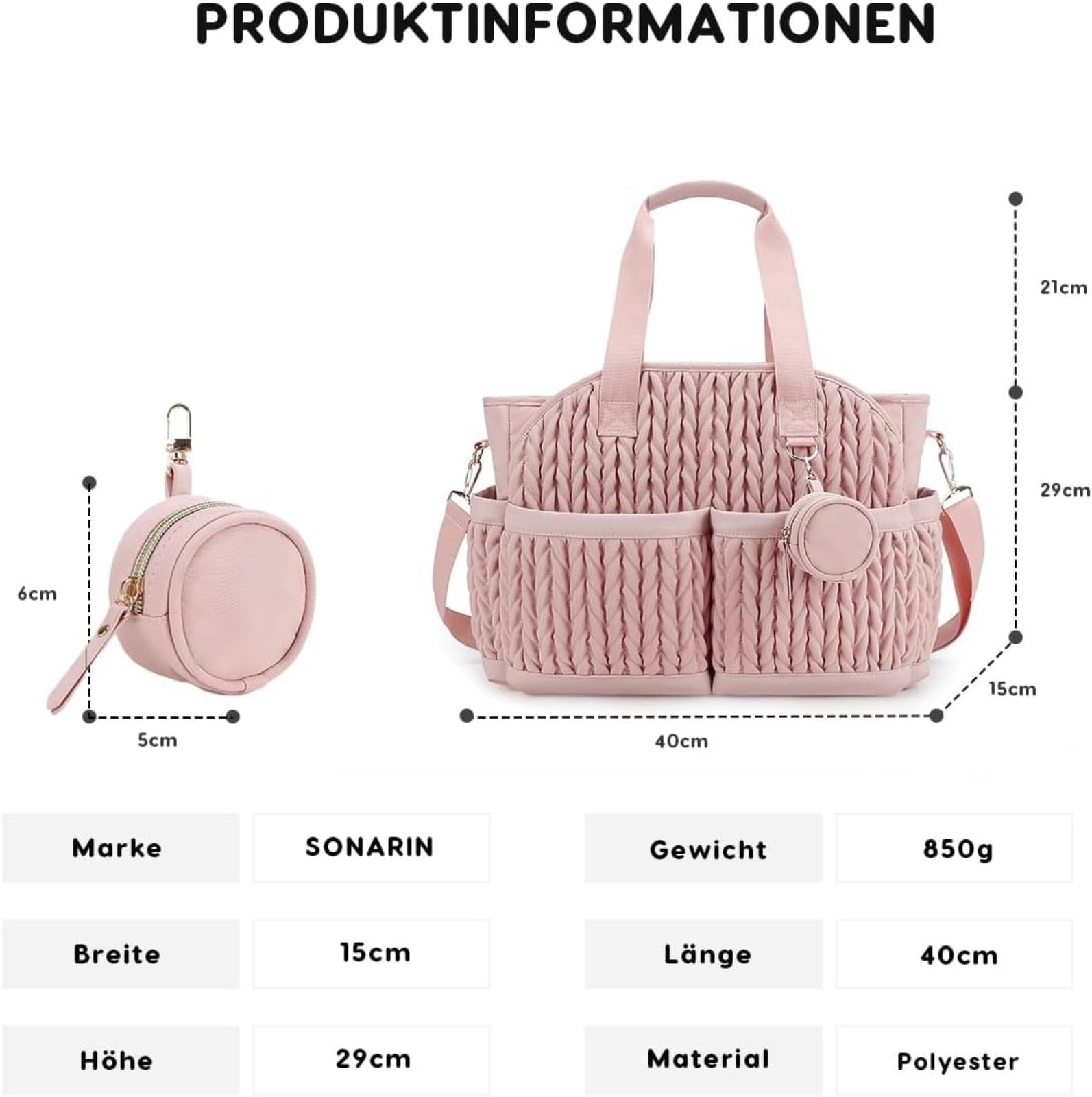Elegante bolsa de pañales para bebé con múltiples compartimentos, bolsa de pañales de viaje impermeable, bolso portátil con correa para el hombro y compartimento para chupetes.