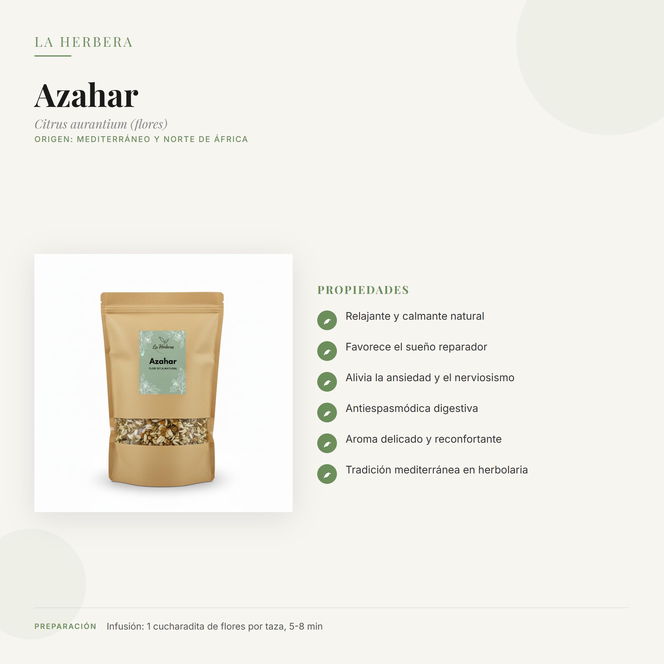 Azahar (Citrus aurantium) getrocknet lose 1000 g – für Kräutertees, 100% natürlich, ohne Zusätze – La Herbera