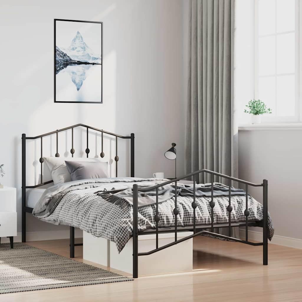Solivagant Bettgestell mit Kopf- und Fußteil Metall Schwarz 100x200 cm, Möbel,Betten Zubehör,Betten Bettgestelle, 15.15 kg-373802