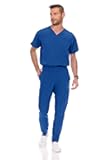 MediChic Men Scrubs Set - Stretch V-Neck Scrub Top with 7-Pocket Pants, Anti-Wrinkle, Yoga Waistband Workwear Scrubs for Men