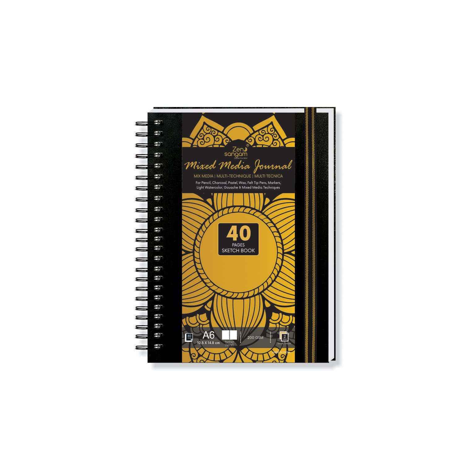 Zen Sangam Artists’ - A6 Spiral Mixed Media Art Journal Portrait - 200 GSM - Ultra Smooth Surface - (80 Pages) - Size (14.8x10.5cm) - Wiro Hardbound Sketchbook - Black (B09DGHSWP4) Amazon Price History, Amazon Price Tracker