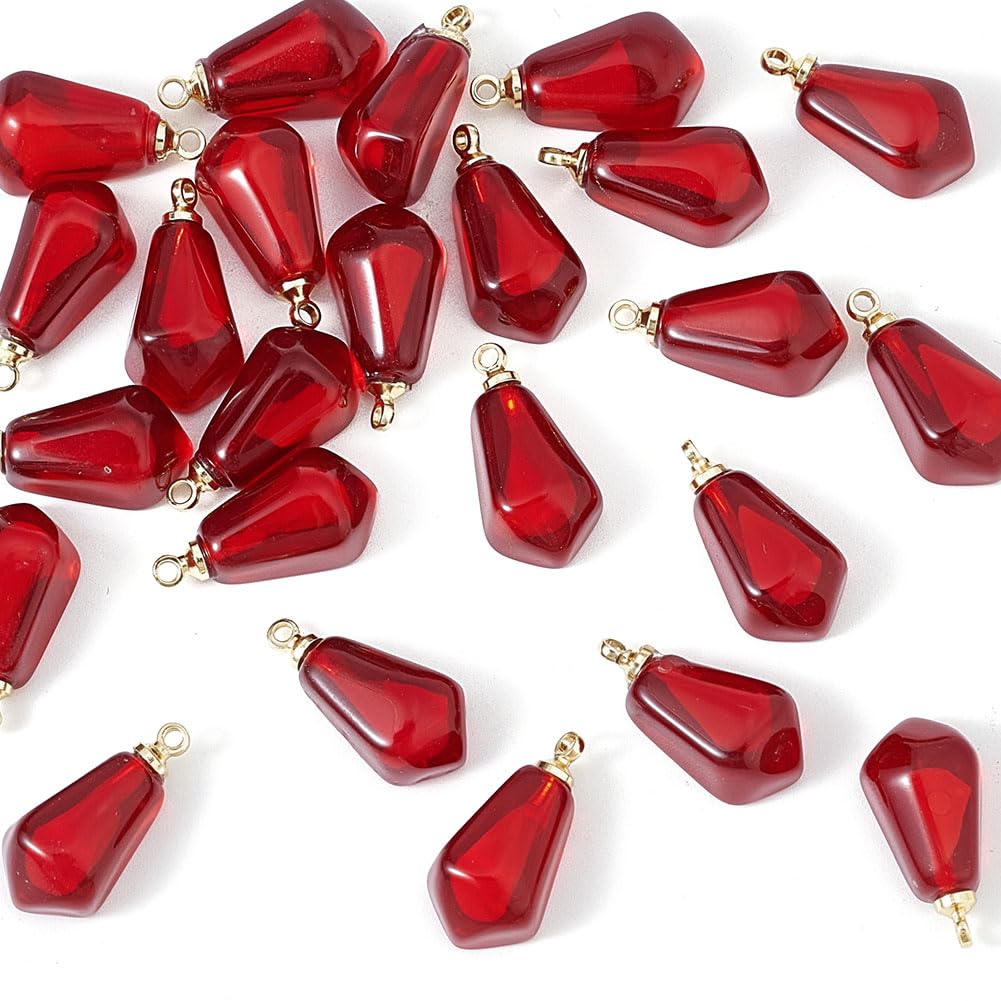 CRAFTYMELODY 24Pcs Pomegranate Charm Crimson Pomegranate Seed Resin Pendants Cute Transparent Fruit Charm Pendant with Golden Iron Loop Bulk for Jewelry Making Necklace Bracelet Earring Supplies
