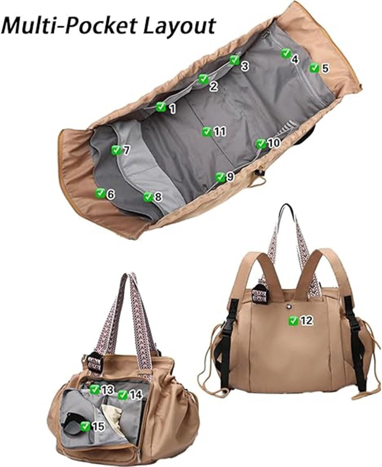 Ladies Multifunctional Travel Organizer Bag - 3-in-1 Stylish Backpack Crossbody Shoulder Bag with Large Storage Capacity(Beige) - Image 6