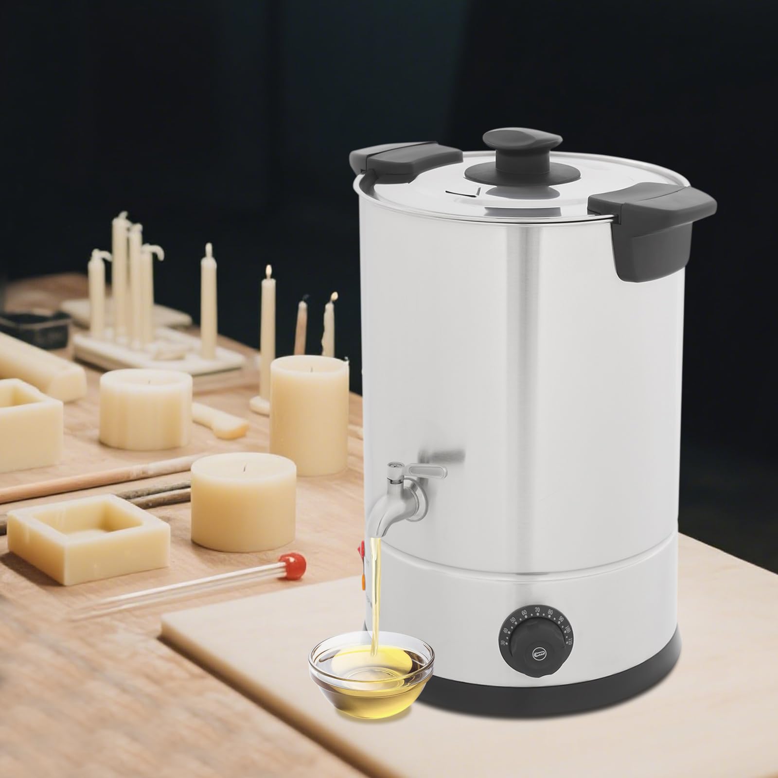 jiumxliu 12L - Cera de fusión de cera con regulador de temperatura, con protección de funcionamiento en seco y grifo, para velas de soja, abejas y parafina