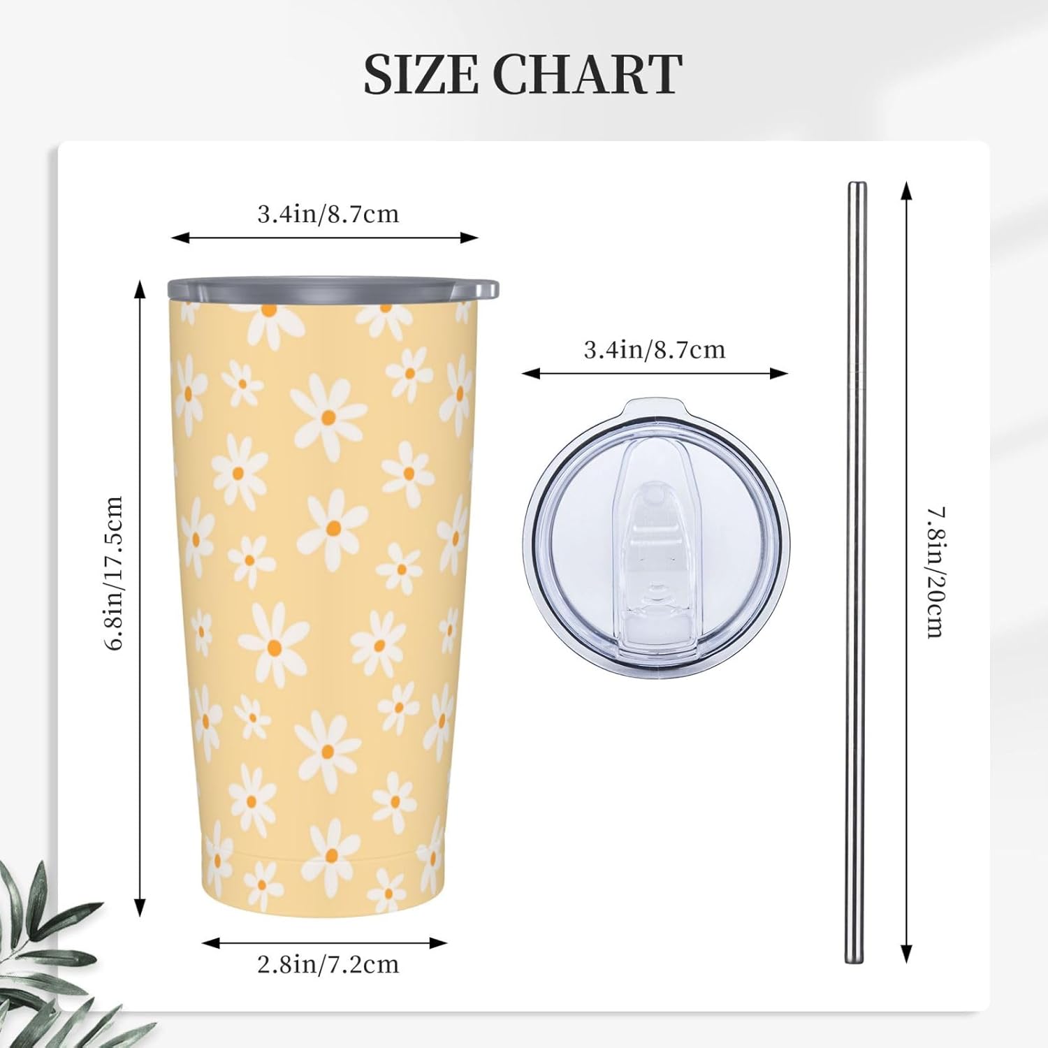 Daisy Tumbler 20oz Floral Stainless Steel Insulated Tumblers with Lid and Straw Yellow Travel Coffee Mug Tea Wine Cups Water Bottle Daisy Gifts for Women - Image 3
