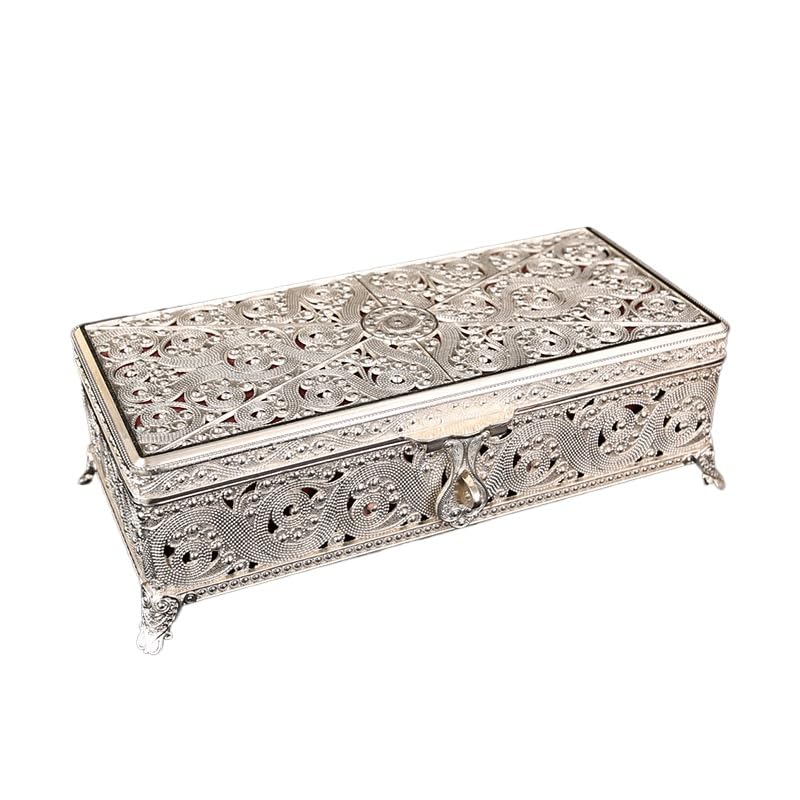 Caja de metal vintage de corte europeo, decoración antigua, para anillos, aretes, collares, organizador de almacenamiento, recuerdo creativo, cofre del tesoro, regalo ideal de boda y cumpleaños para