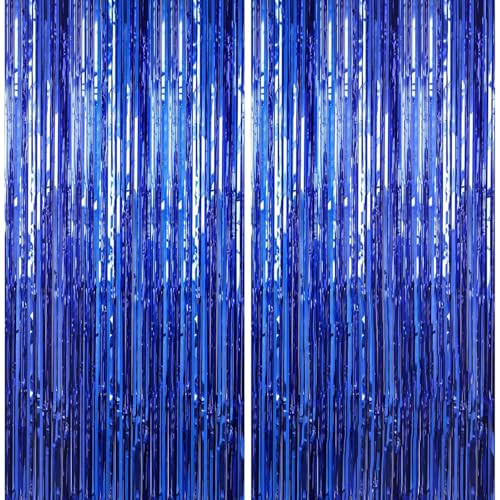 Image of Crosize 8 Pack 3.3 x 9.9 ft Dark Blue Foil Fringe Curtains Party Decorations, Dark Blue Tinsel Curtain Backdrop for Parties, Door Streamers, Glitter Streamer Backdrop for Birthday Decoration