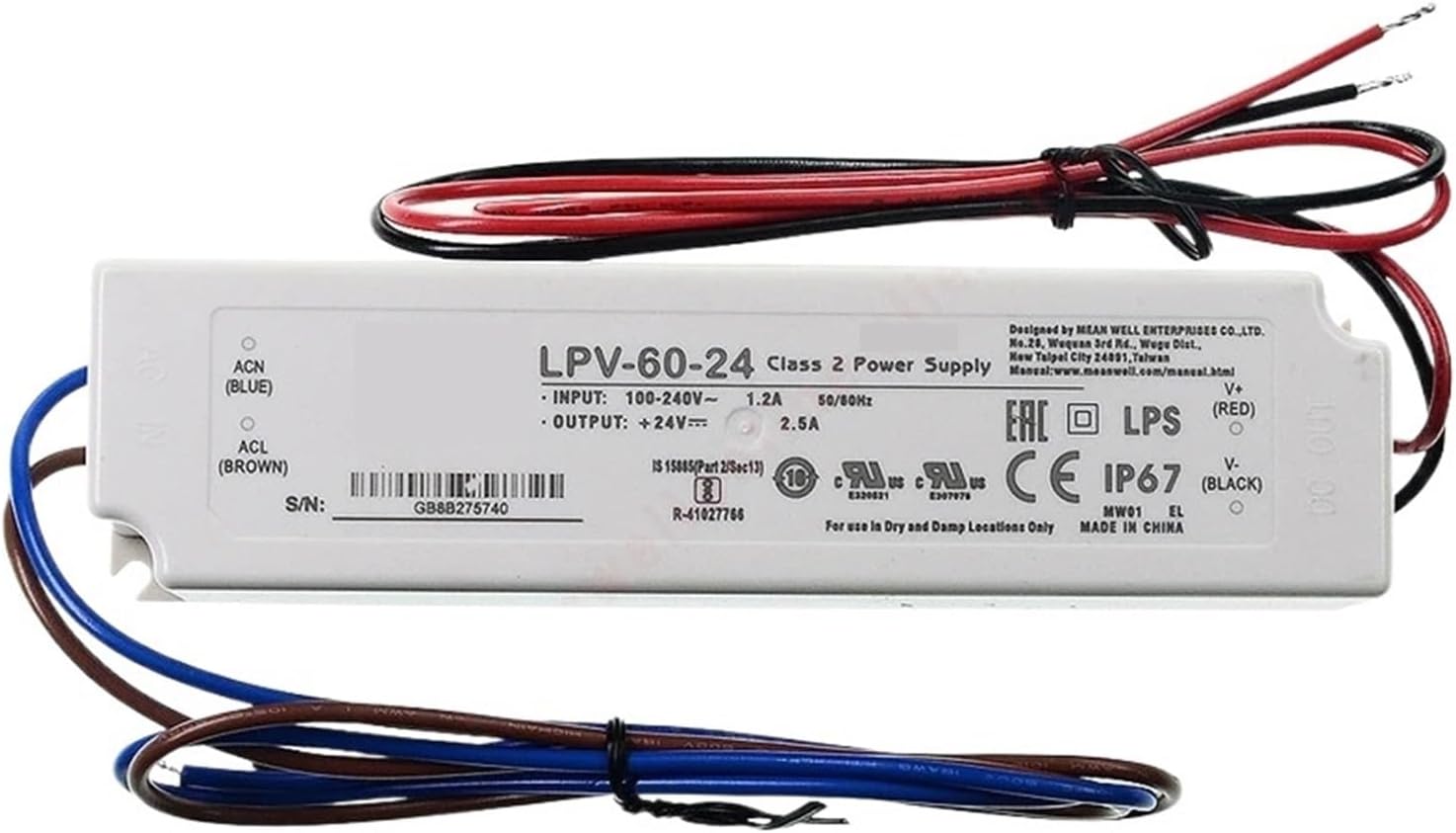 LPV-60-12 Sealed Panel Mount LPV-60 Series AC-DC 12 Volt 5 Amp Power Supply with LED Driver(LPV-60-12)