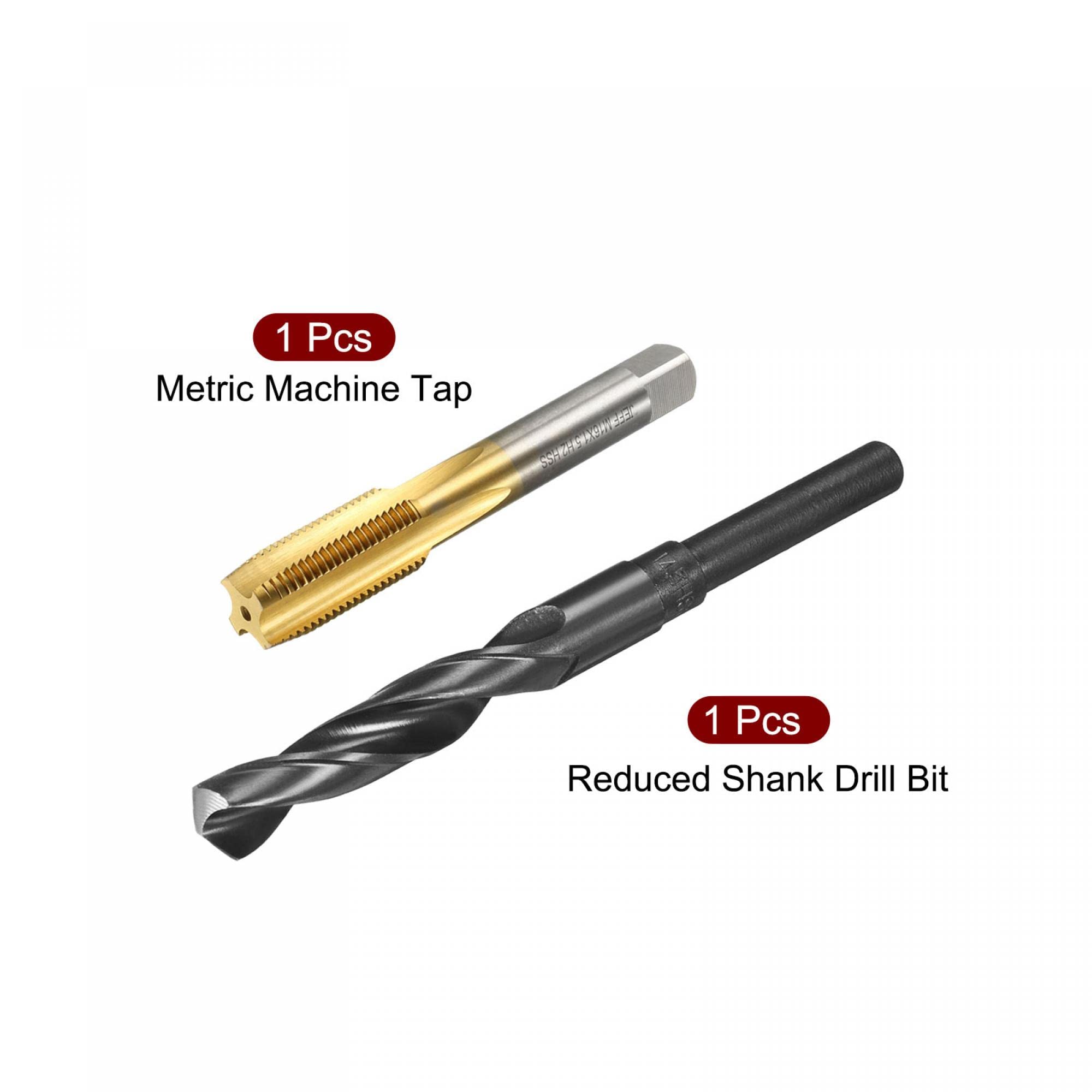 sourcing map Taraud métrique M16 x 1,5 mm Pas H2 Filetage à droite 14,5 mm Foret HSS 9341 Oxyde noir avec tige droite réduite 1/2"