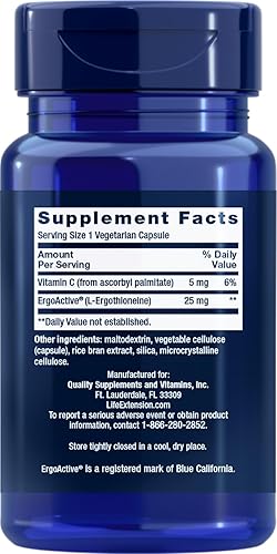 Miniatura 2 de Life Extension Mega L-ergotioneína, aminoácido de envejecimiento saludable, antioxidante, potente dosis de 25 mg, L-ergotioneína, sin gluten, sin
