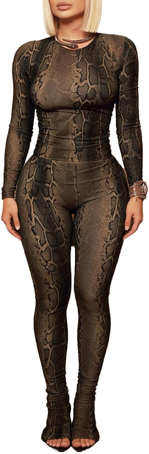 Womens 2 Piece Set leopard Print Crop Long Sleeve Top High Waist Flare Pants Out Going Club Sexy Outfit