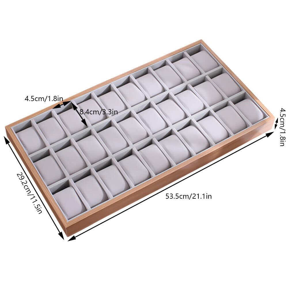 SHZICMY Bandeja de reloj con 30 ranuras para reloj, caja de joyería, bandeja de exhibición de madera, organizador para joyas, reloj y expositor