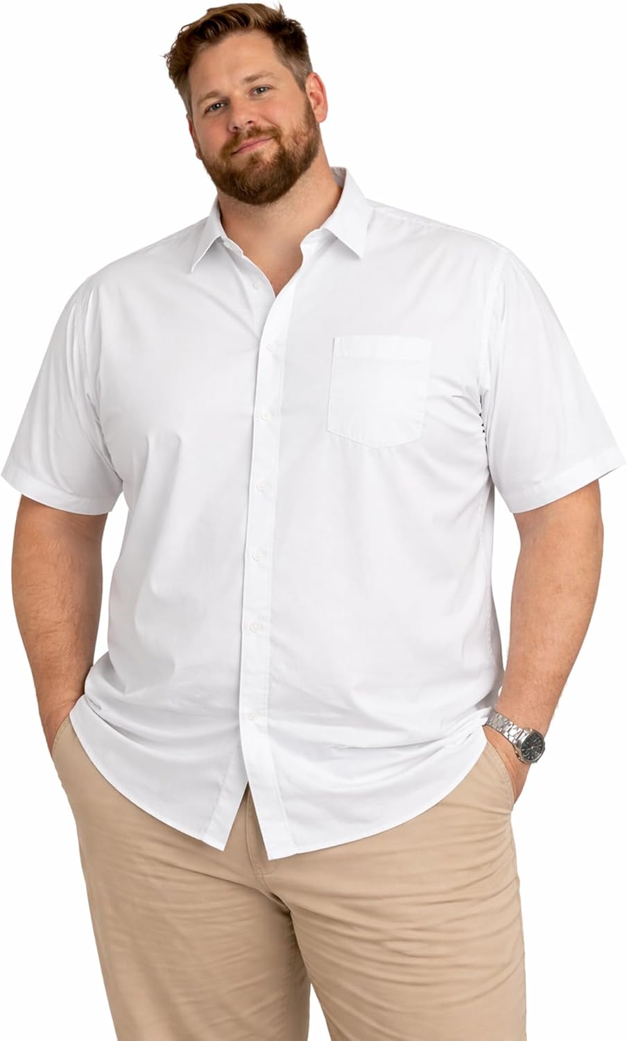 Weecreeture Mens Big & Tall Short Sleeve Dress Shirt, Wrinkle Resistant Business Casual Button Down Shirt for Men Solid Color