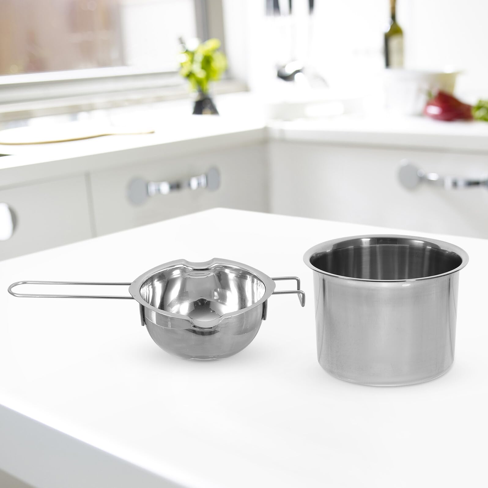 jojofuny Olla Doble de Acero Inoxidable para Estufa Cazo para Fundir Mantequilla y Queso Cuenco para Baño María de Resistente y Portátil para Repostería y Cocina