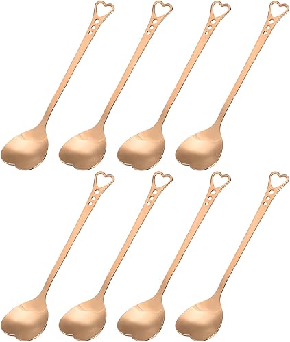Miniatura 8 de uxcell 8 cucharas en forma de corazón, de acero inoxidable, cucharas de postre de 5.7 pulgadas, cucharas de café, cucharadita para agitar, para té,