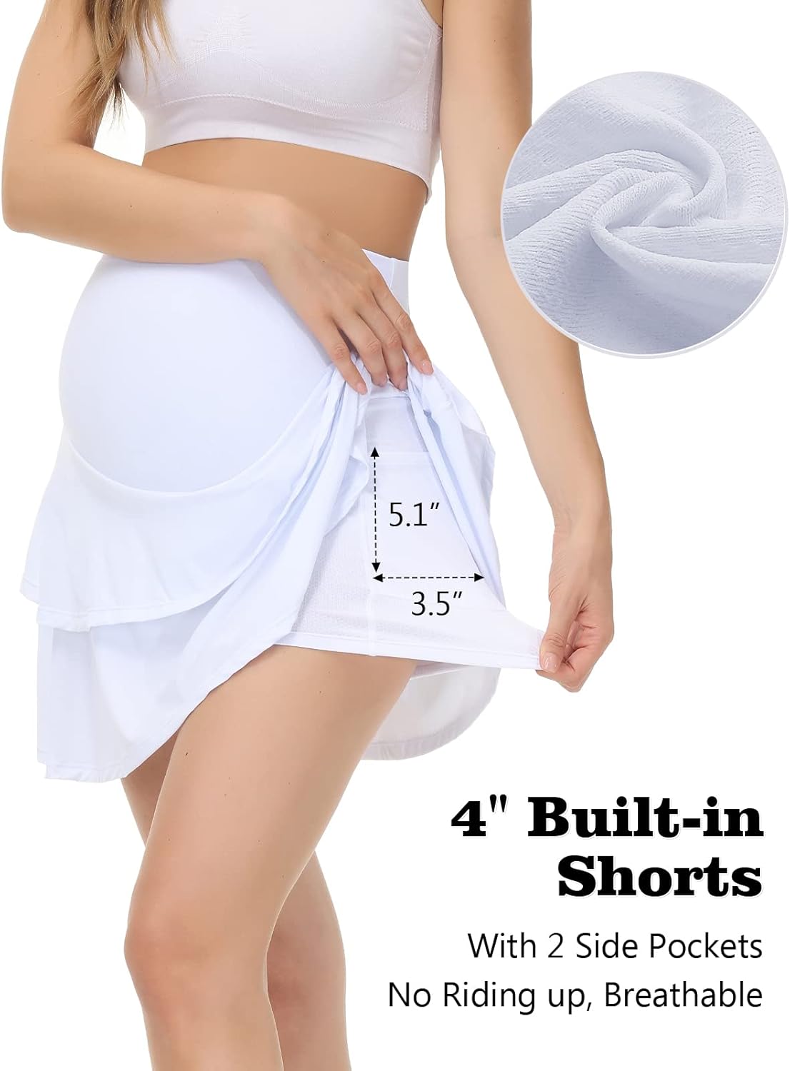 Maternity Tennis Golf Skirt Over The Belly Flowy Pregnancy Athletic Skorts Built-in Shorts High Waisted Ruffle Pockets - Image 4