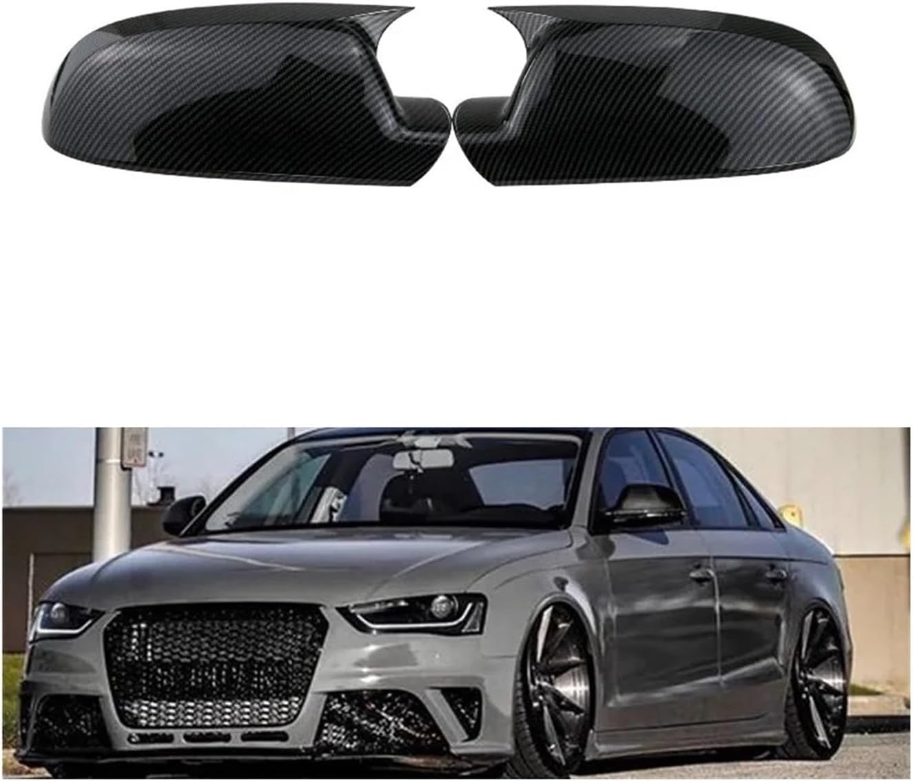 1 Pair Car Carbon Side Wing Mirror Cover Housing Compatible For Audi A4 S4 RS4 B8.5 A5 S5 2011-2015 Add On Side Rear View Mirror Cap Cover (Color : Glossy Black)
