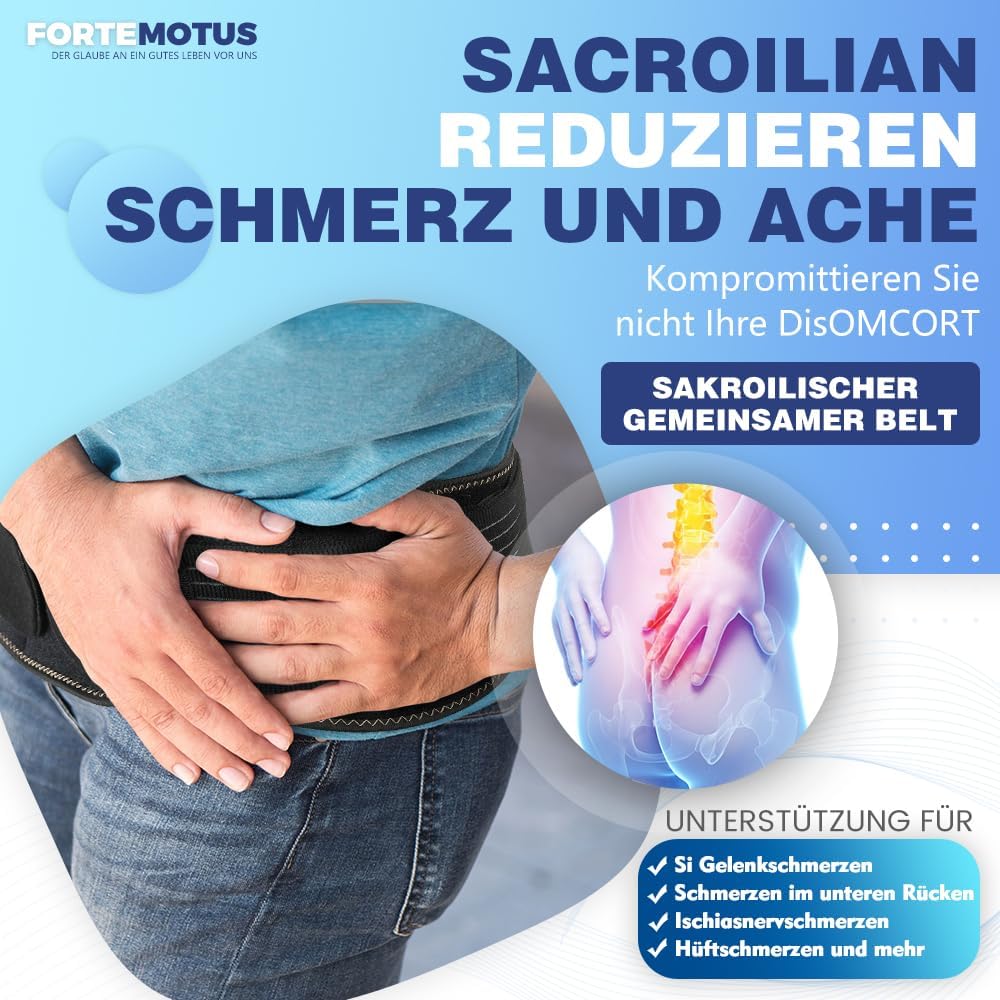 FORTEMOTUS Cinturón Sacroilíaco, Cinturón Ciática para Mujeres y Hombres, Banda de Soporte Cadera Si Cinturón Articulación para Aliviar Ciática, Dolor Pélvico, Artrosis Fémur, Dolor Espalda, M