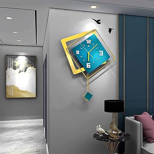 Miniatura 7 de Reloj de pared moderno con forma de diamante con péndulo, reloj de cuarzo silencioso con control por radio en estilo moderno, accesorios para el