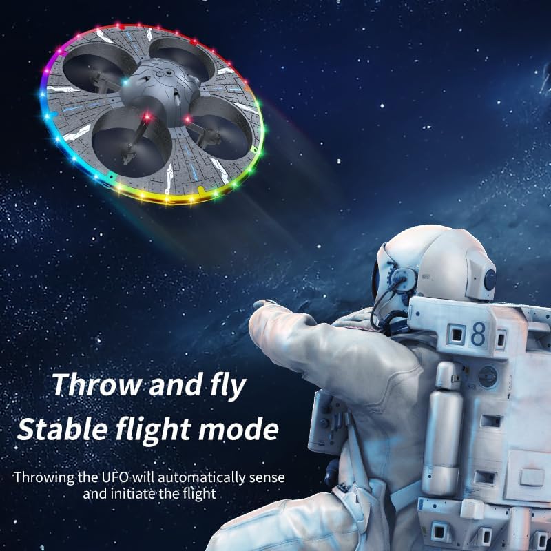Round Foam RC UFO Drone with Camera, Multi-Color LED Lights (Color Switching), 360° Flips, Speed Adjustment, Remote Control Plane Helicopter, One-Key Takeoff/Landing, Beginner-Friendly FPV Quadcopter Airplane (Silvery) - Image 8