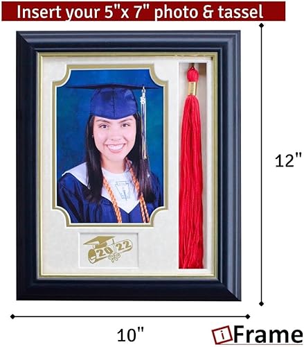 iFrame Marco de fotos de graduación 2023 y borla I Grad Class Year  Acabado negro de madera real I para escritorio, mesa o pared  Lente inastillable