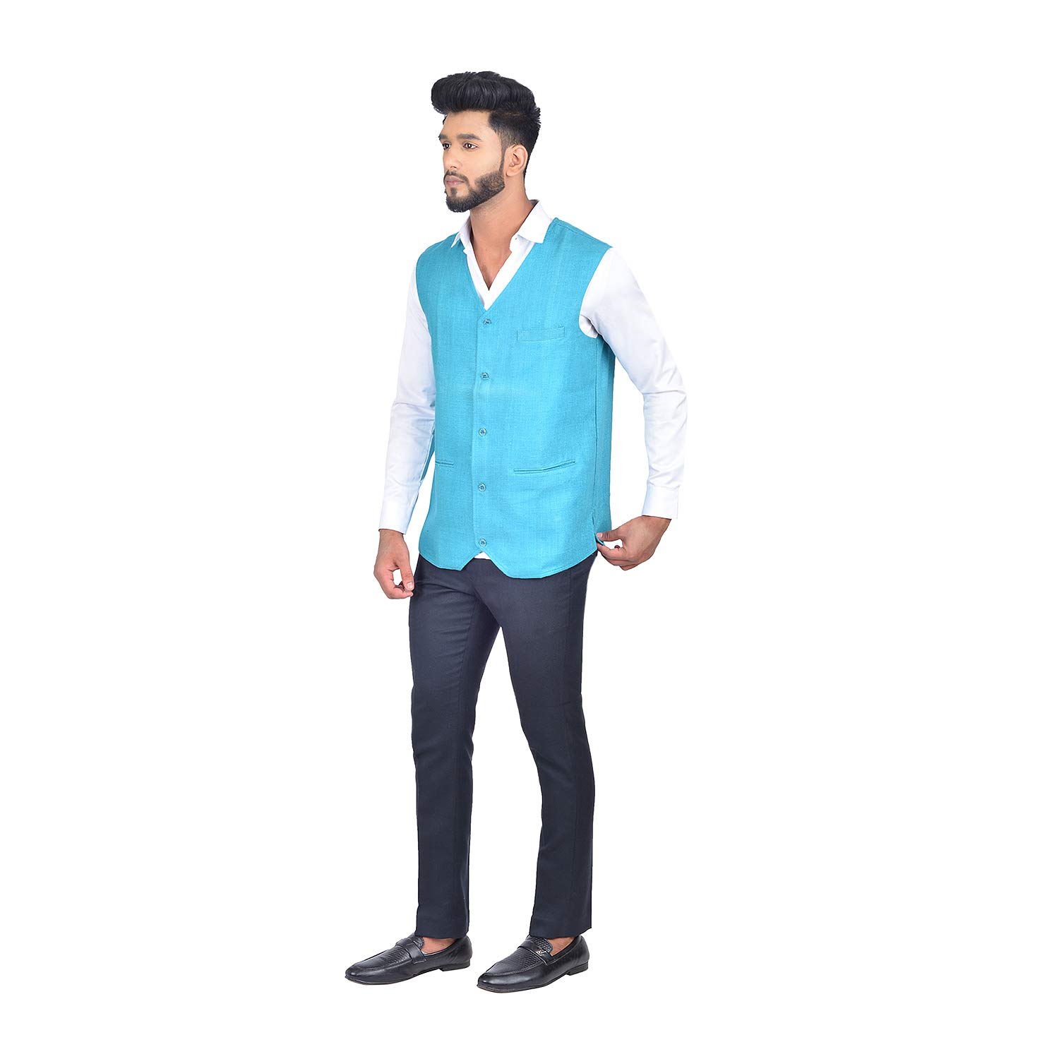 nilima silk Bhagalpuri Handloom Silk Nehru Jacket (Blue)-picture-13