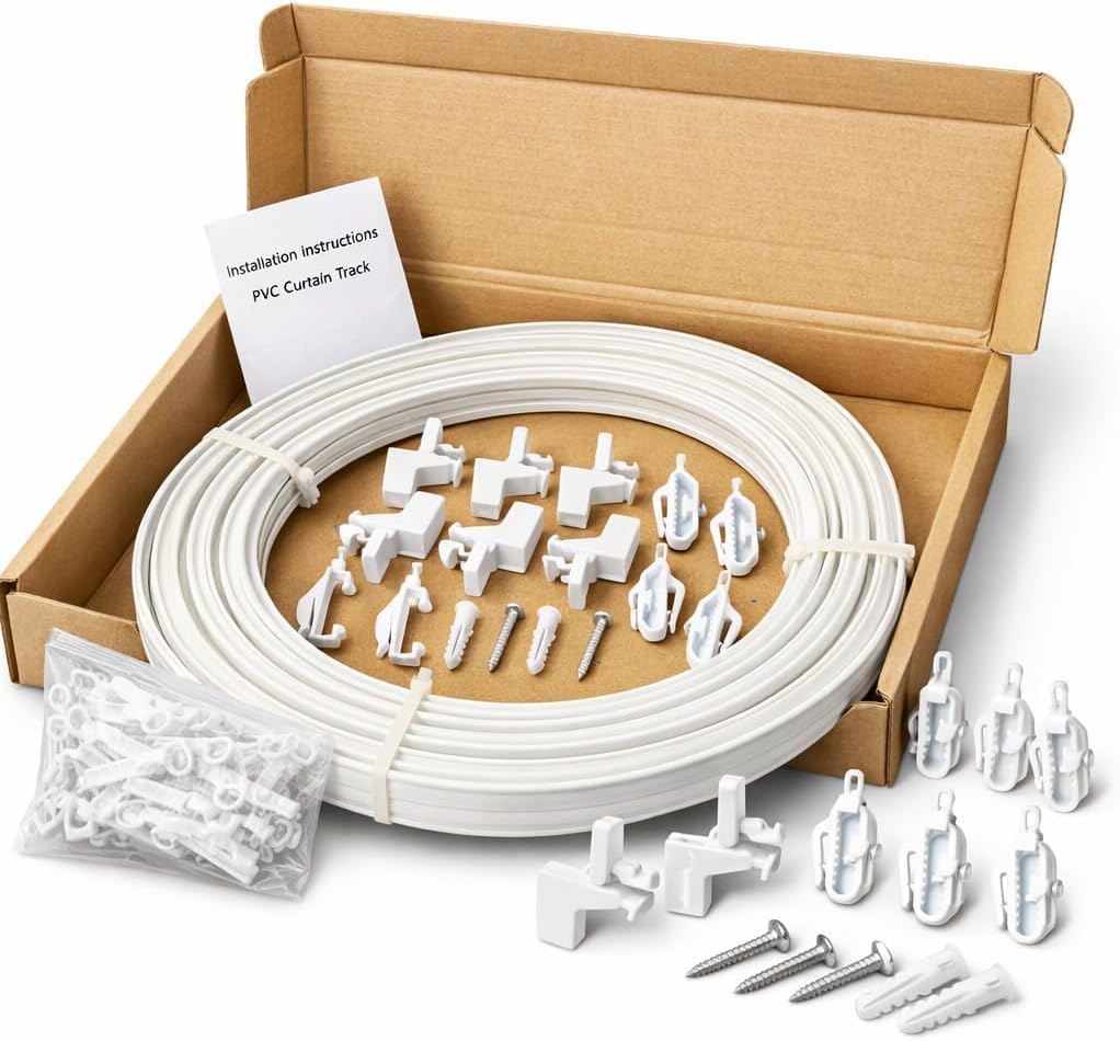 17FT (5M) Plastic Curtain Track Glider Rail For Straight And Bay Windows, Bendable Curtain Tracks & Fittings, Wall or Ceiling Mounted White Curtain Tracks Enough for 3 Windows — image 1