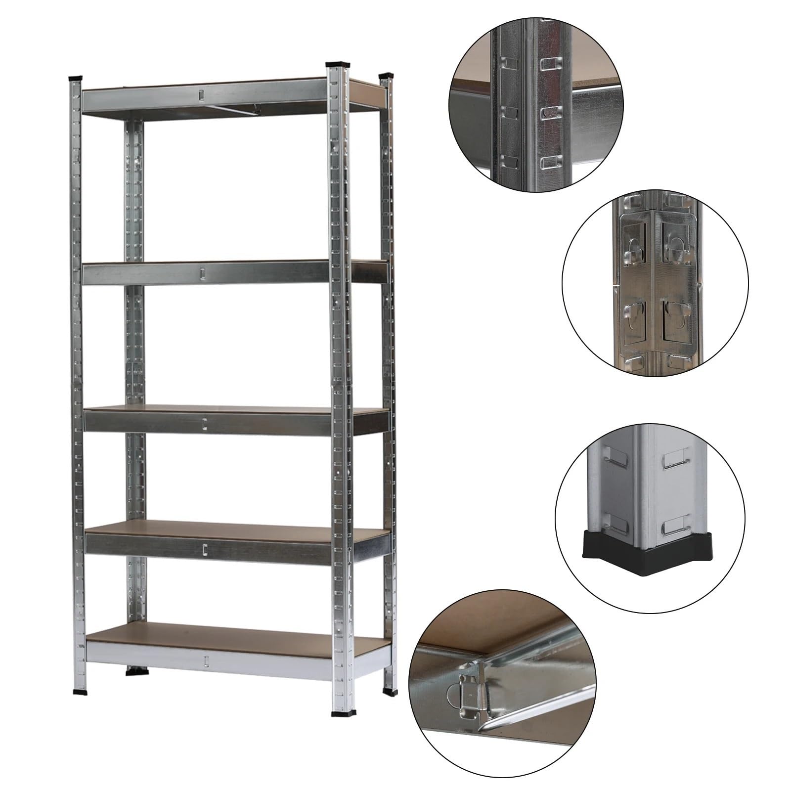 Scaffali in Metallo per Garage Scaffale for Garage con scaffalature in Metallo zincato a 5 Livelli for carichi Pesanti, scaffalatura for stoccaggio in Piedi, stoccaggio in Metallo