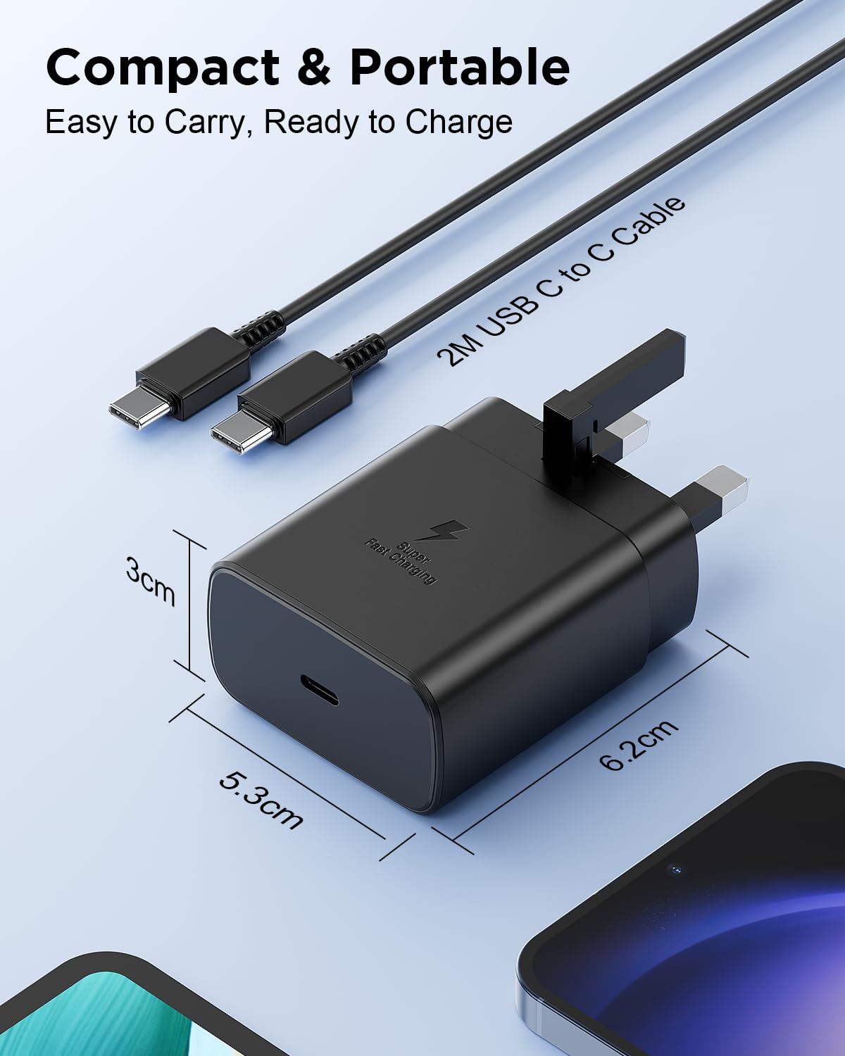 45W Samsung Fast Charger Plug USBC and Cable 2M for Galaxy S26 S25 Ultra S24 S23 S22 S21 FE A17 A16 A15 A22 A25 A26 A32 A33 A34 A35 A36 A53 A54 A55 A56, Samsung USB C Charger Plug UK Type C Charger — view 7