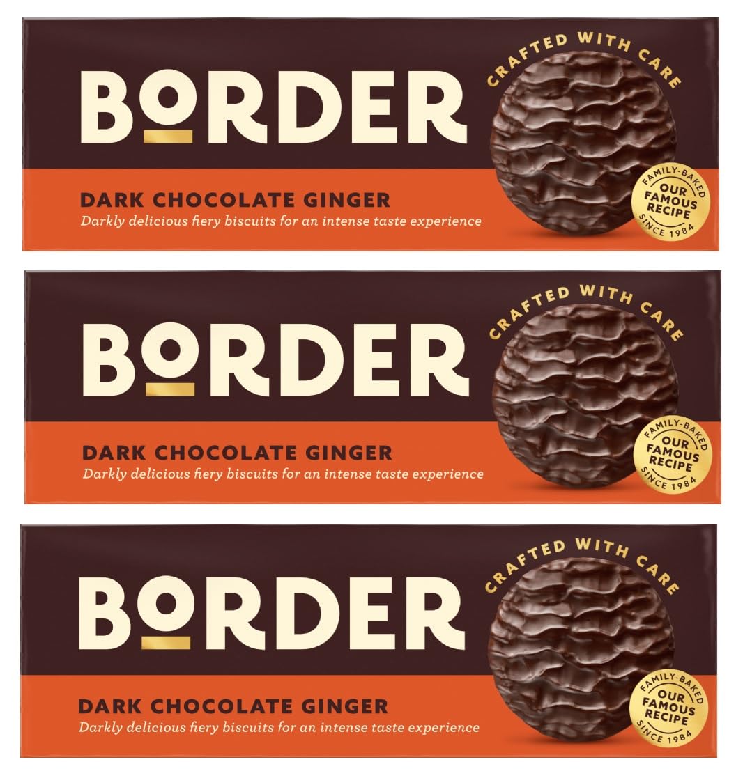 Border Dark Chocolate Ginger Biscuits 3 x 150g | Rich Dark Chocolate with Spiced Ginger, Crafted with Care, Perfect for Tea, Sharing & Gifting Treats - Crafted With Care