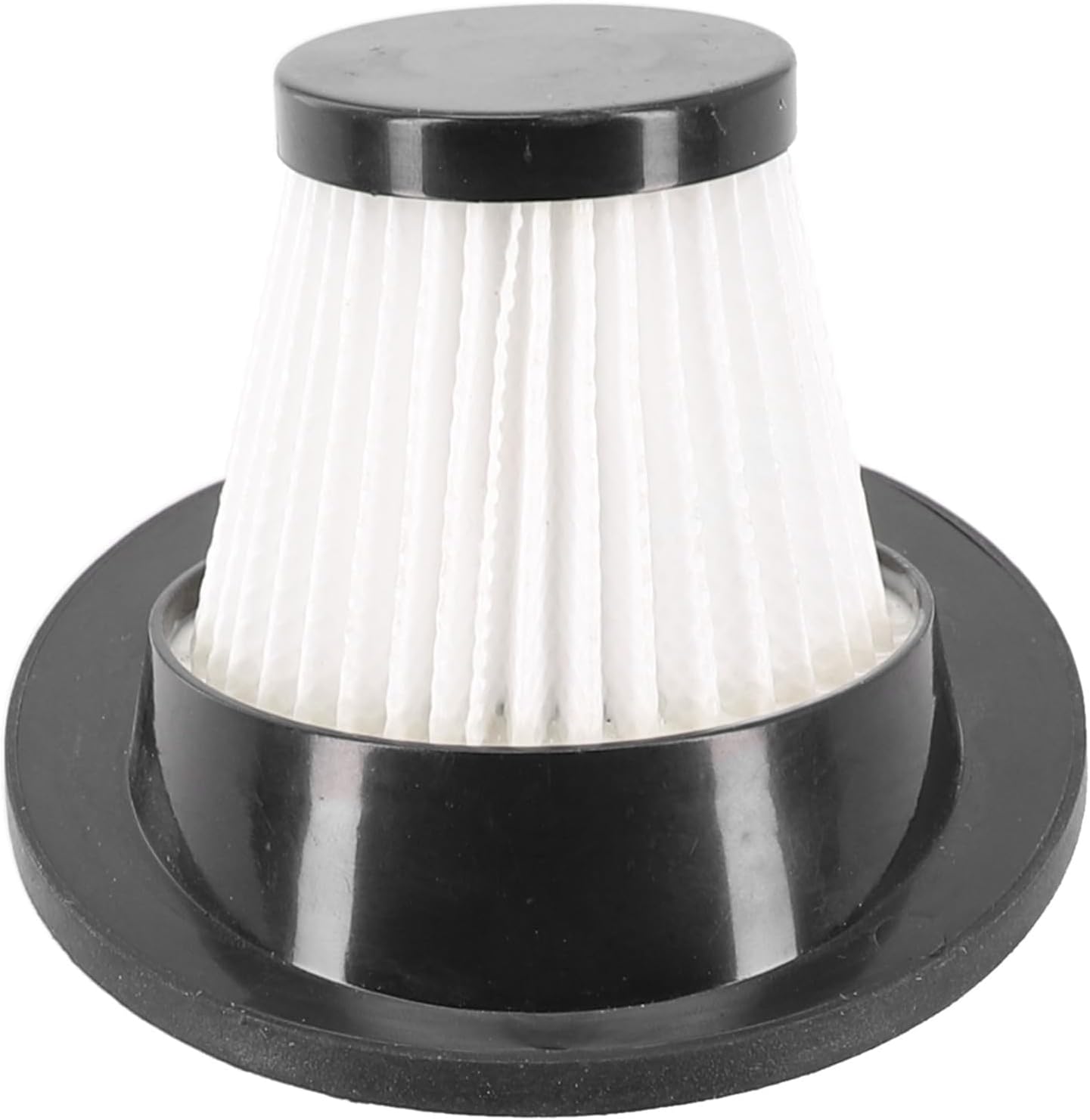 A hand inserting a filter into the dust cup of a handheld vacuum cleaner