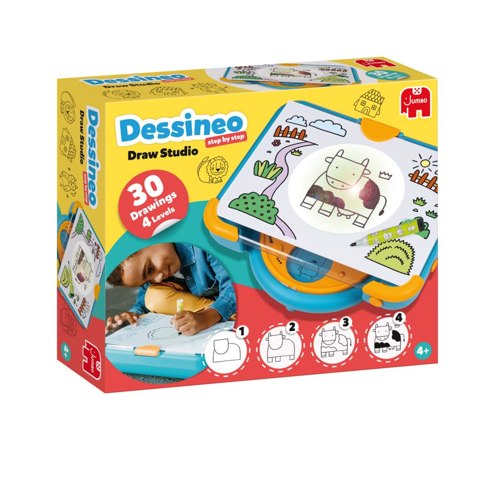 Dessineo Draw Studio - Gioco di Disegno per Bambini dai 4 Anni in su, 30 Modelli e 4 Livelli di Disegno, Kit Creativo per Imparare a disegnare
