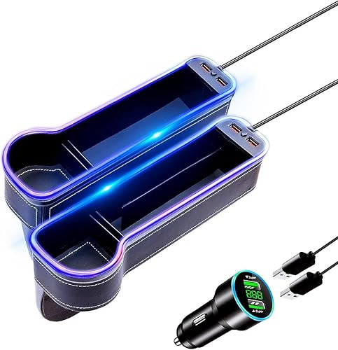 Paquete de 2 organizadores para asiento de automóvil, organizador 3 en 1, caja de almacenamiento para asiento delantero, incluye 1 cargador USB para