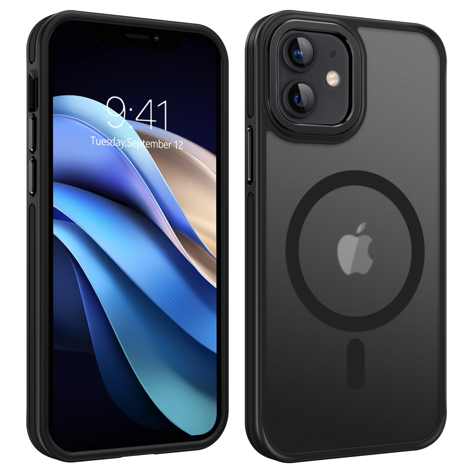 Telaso Magnetische für iPhone 12/Pro Hülle, kompatibel mit MagSafe, Magnetkraft Handyhülle iPhone 12/Pro Case, rutschfest Matte Rückseite Touch Schutzhülle Stoßfest Cover, Schwarz