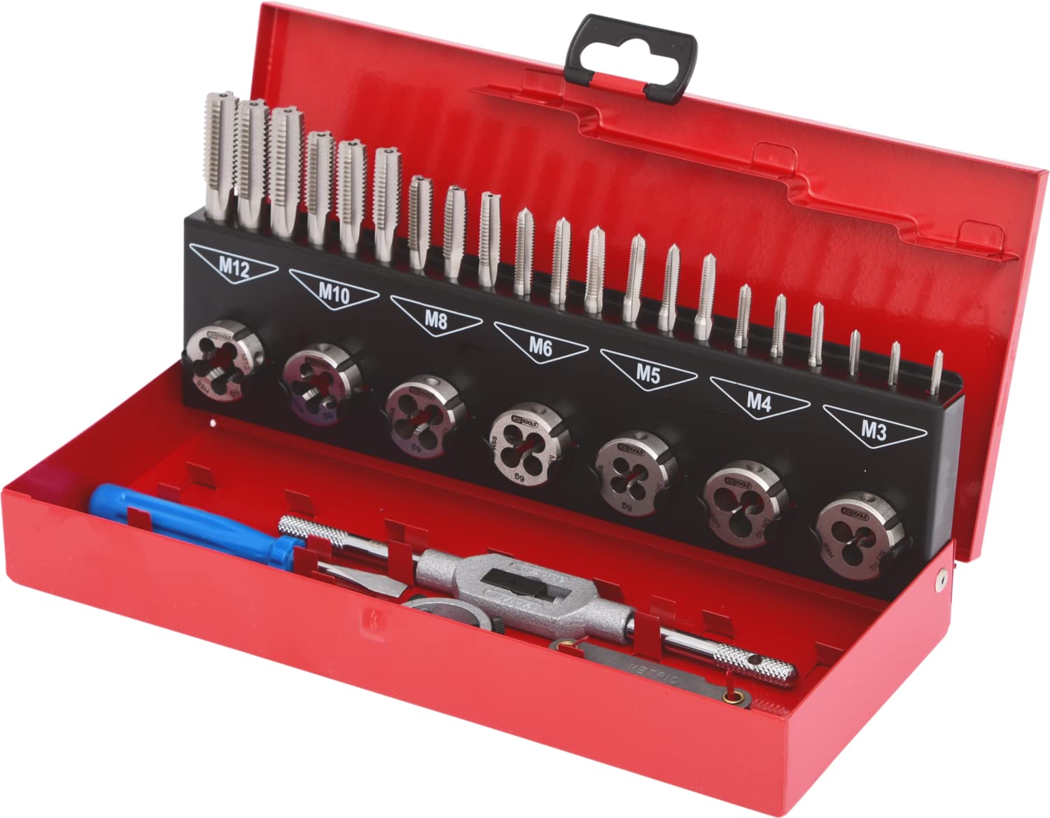 KS Tools 331.0632 - Pack de 32 piezas de acero HSS con herramientas de roscar, en caja de metal