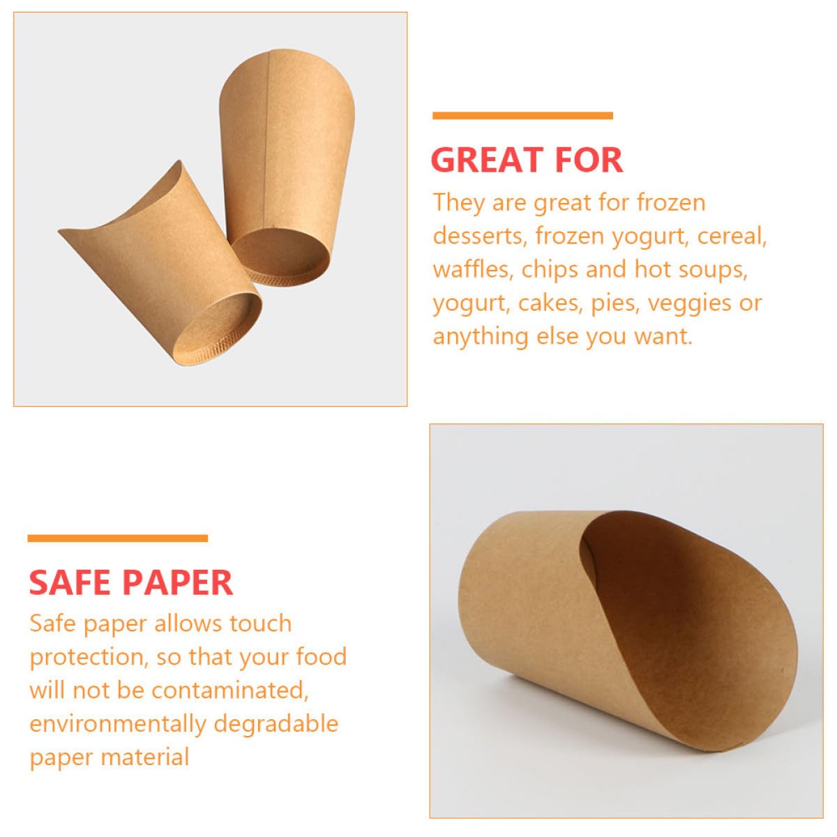 YARNOW 50pezzi Coni di Carta per Patatine Fritte Coni di Carta da Asporto Contenitori Snack Waffle Biodegradabili