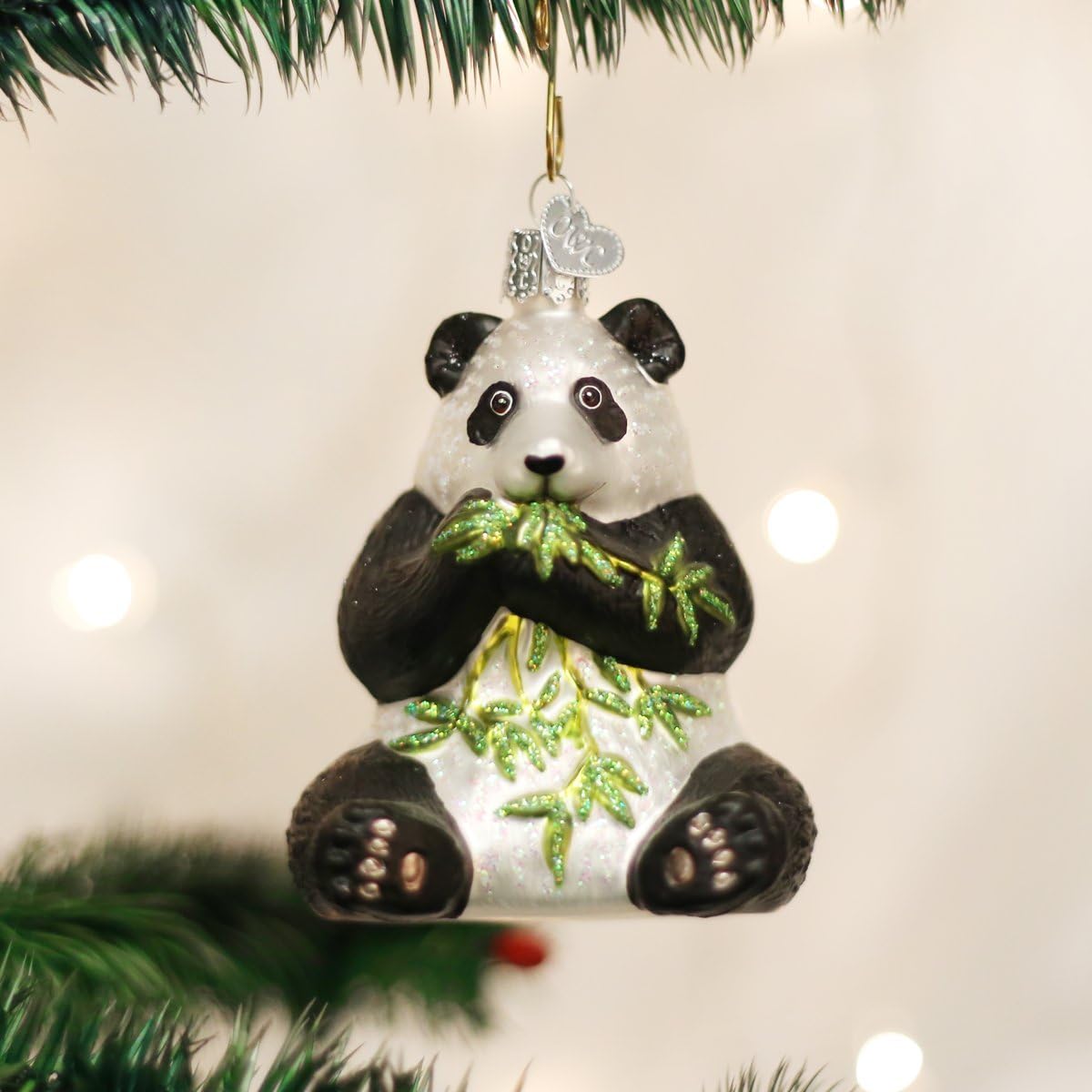 Old World Christmas Panda with Bamboo Glass Blown Ornament for Christmas Tree, Handcrafted Holiday Decoration, Wildlife Animal Collection - Image 2