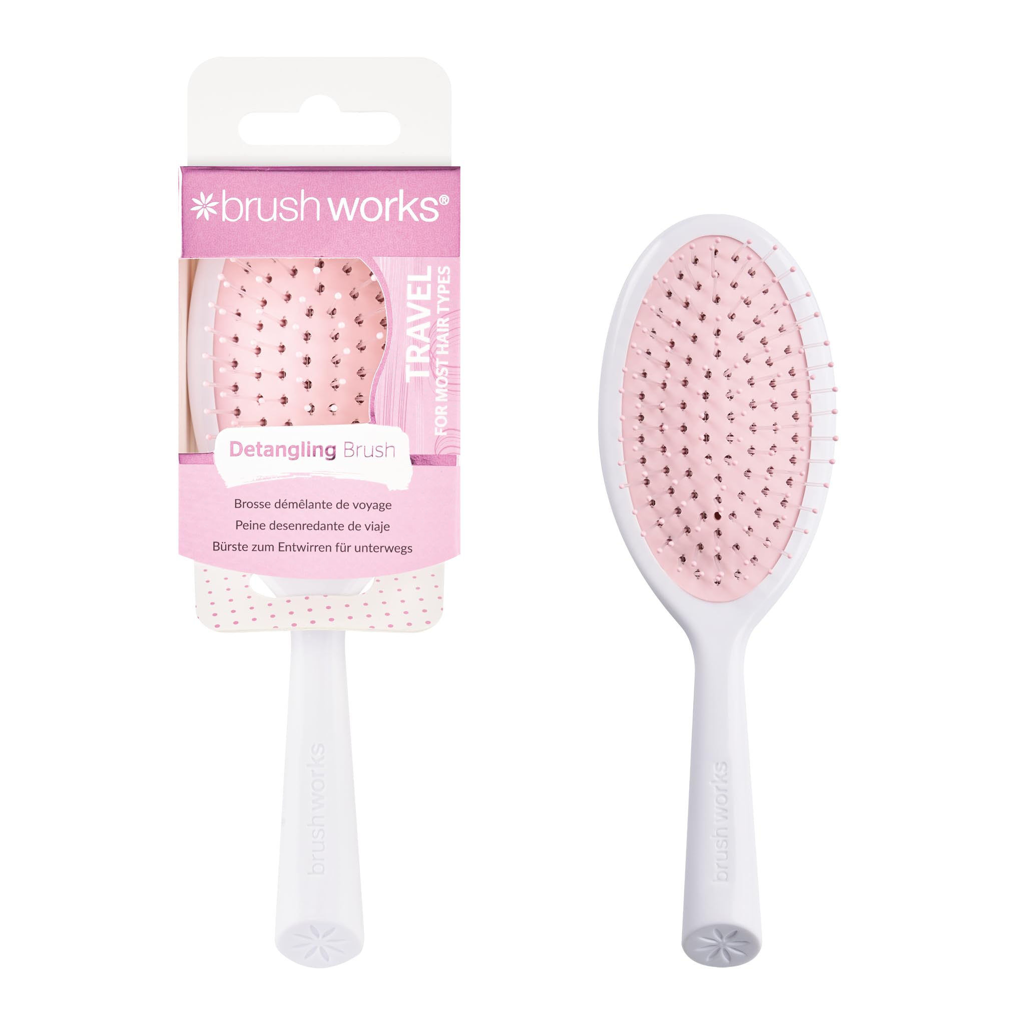 Brushworks Travel Detangling Hair Brush – Compact On-the-Go Detangler with Flexible Nylon Pins, Lightweight Brush Made from 65% Recycled Materials