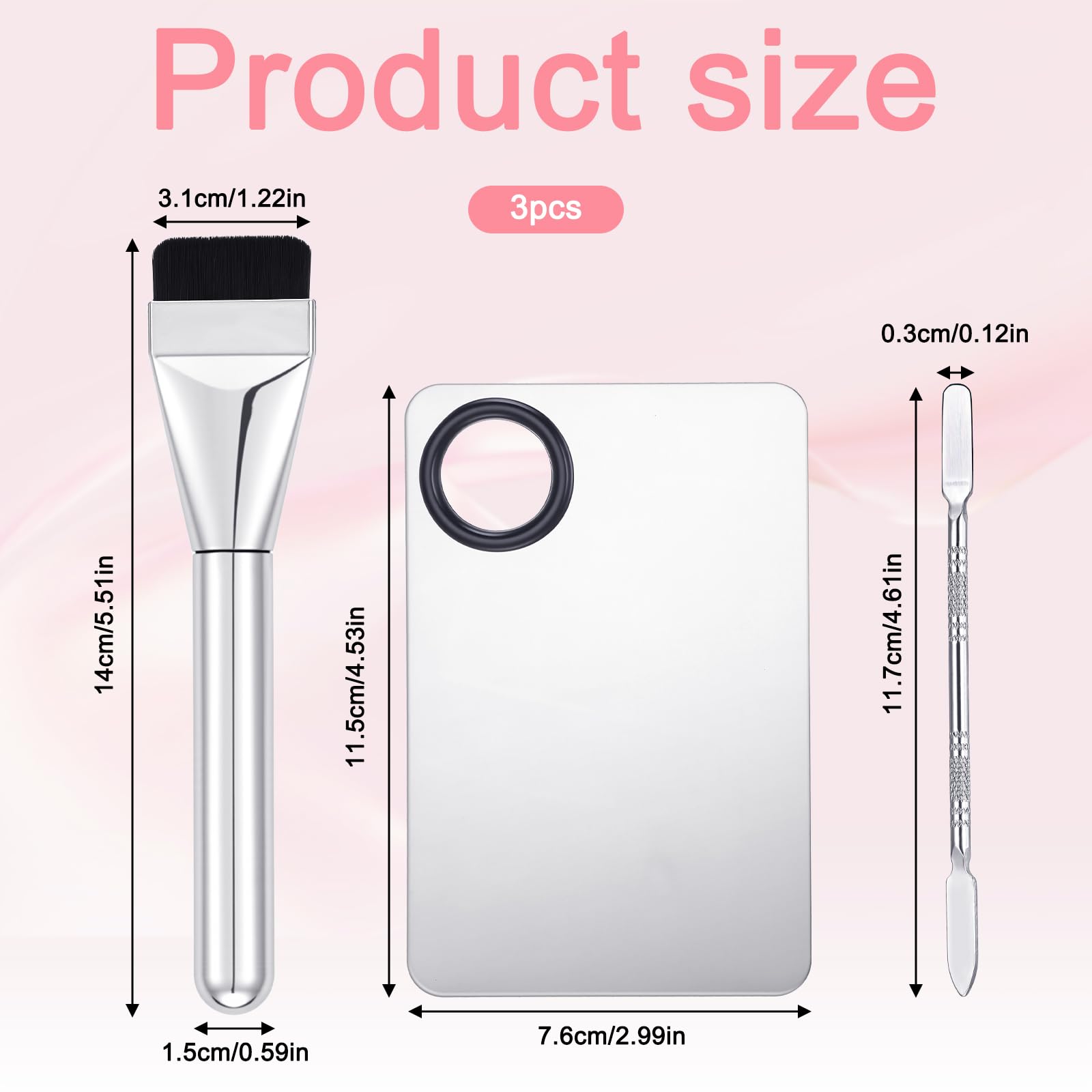 Juego de 3 paletas de mezcla de maquillaje, paleta de base de acero inoxidable, barra de maquillaje de base, herramientas de espátula de belleza reutilizables para cosméticos faciales
