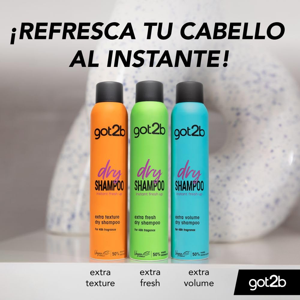 Got2b - Champú Seco Frescor Extra, 200 ml, Refresca tu cabello al instante, Un día de extra de frescor para tu cabello