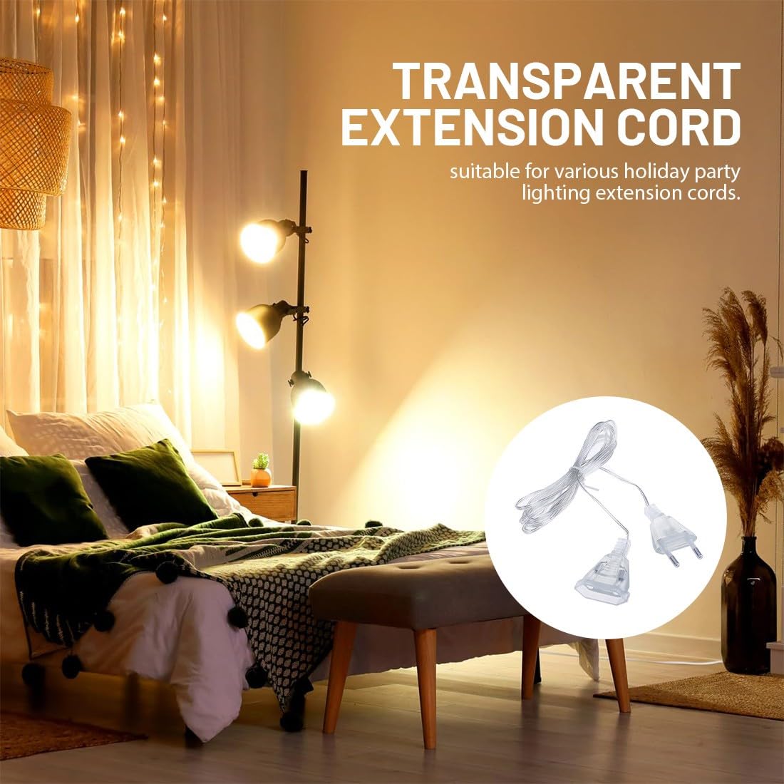 IBXWMNG Confezione da 2 Prolunga Elettrica 5m Trasparente Presa Europea Prolunga di alimentazione per Catene Luminose LED Accessori per Illuminazione da Interni - 2