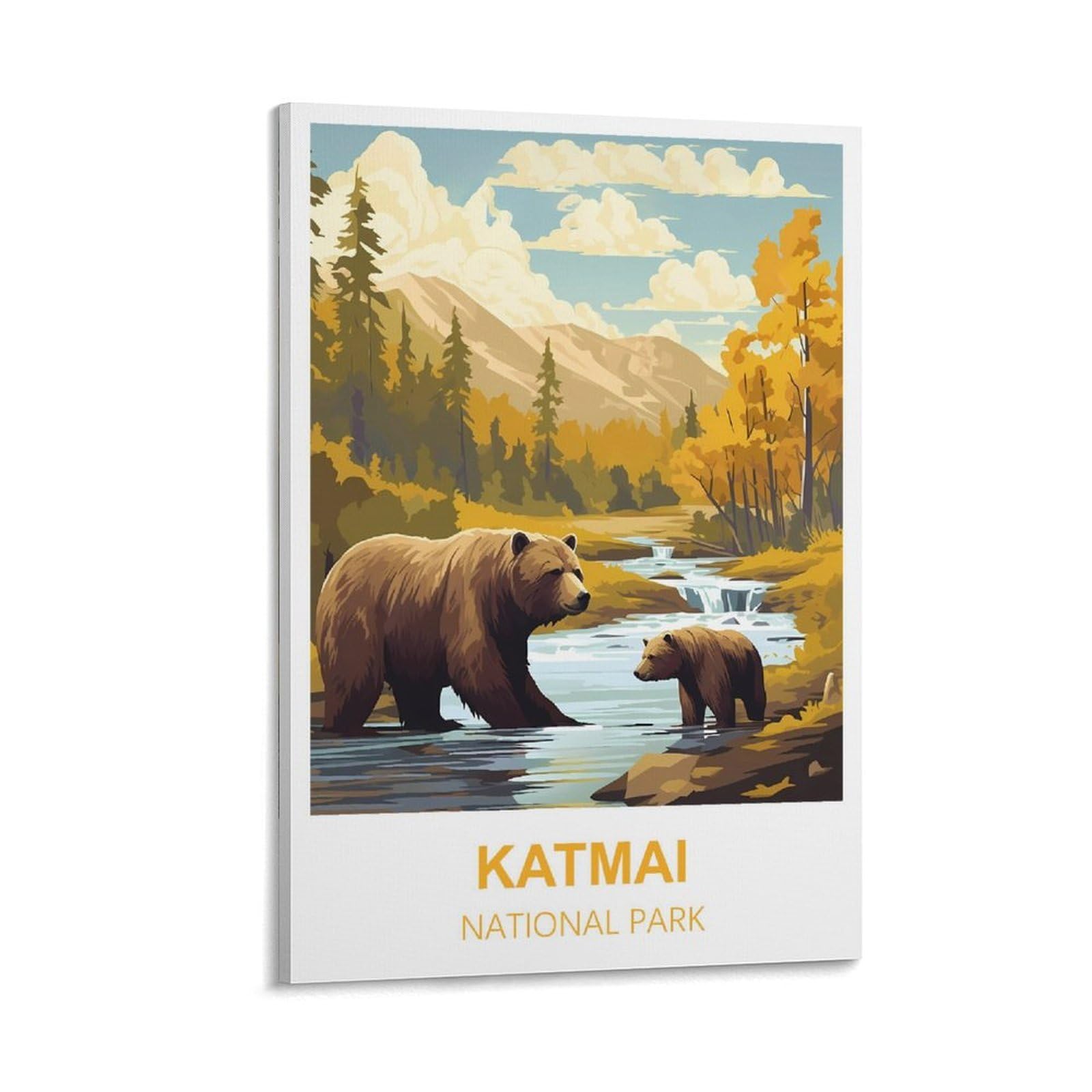 Fjiwecwsq Frame-Style Katmai National Park Vintage Travel Posters 08X12inch(20X30cm) Canvas Wall Art Painting Prints